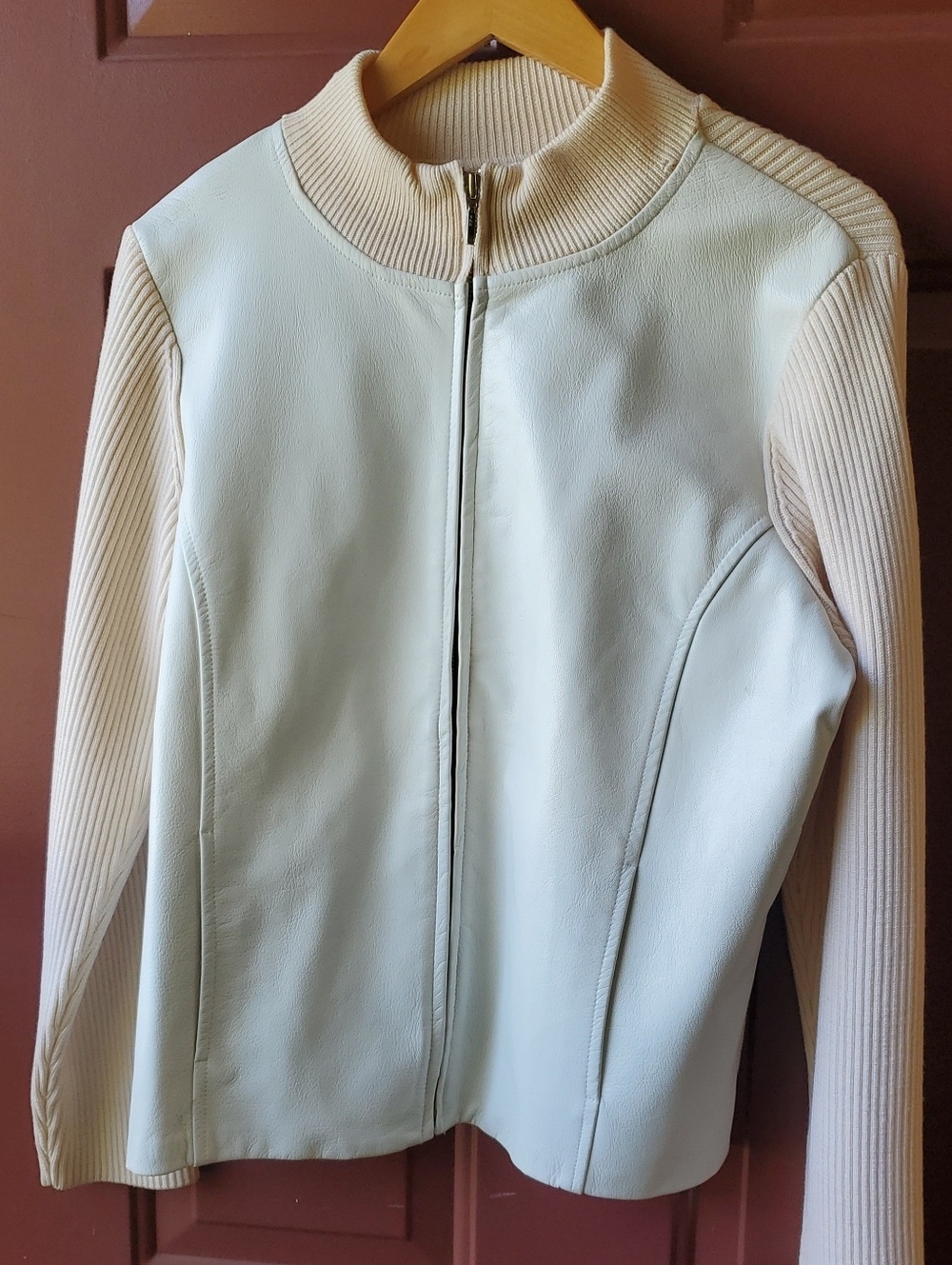 Pendelton Leather Front Panel Vintage Ivory Zip-sweater Jacket
